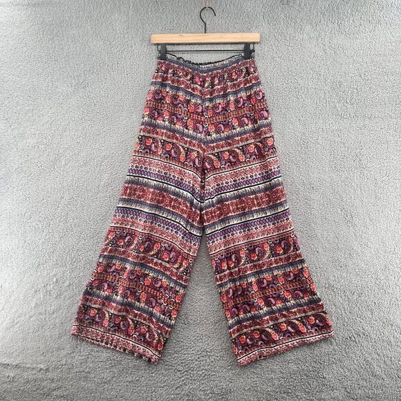 Angie boho wide leg pull on beach pants rayon paisley floral Size Small - Picture 1 of 10